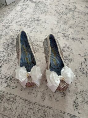 Irregular Choice Rose Gold & Silver Glitter Bow heels